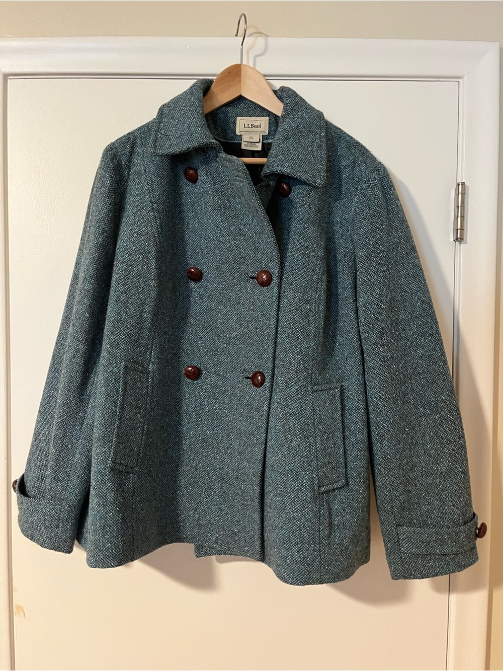 L.L. Bean Women's Teal-Blue Wool Double-Breasted Peacoat